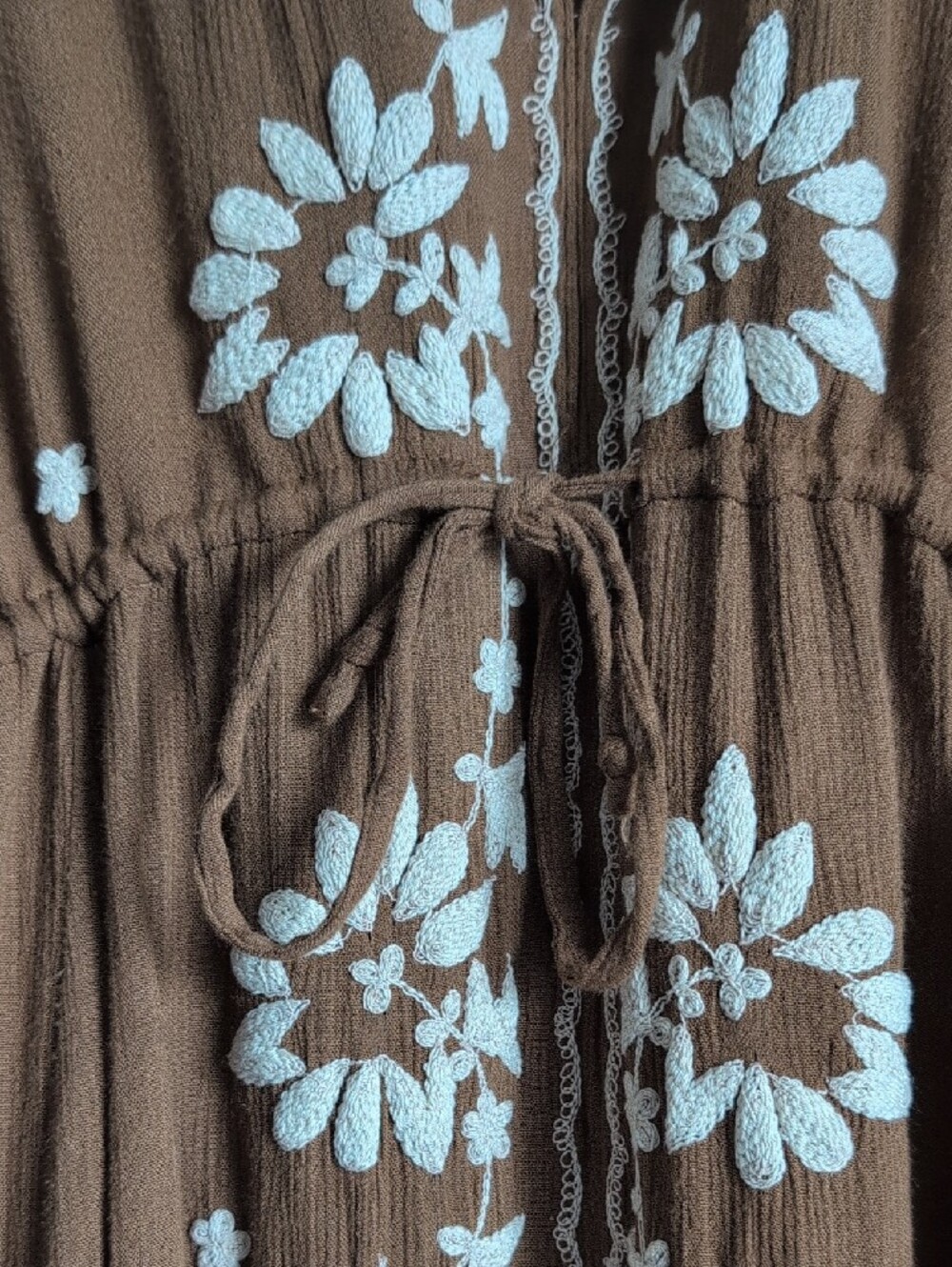 Free People Brown Maxi Dress with Cream Floral Embroidery - Picture 3 of 4